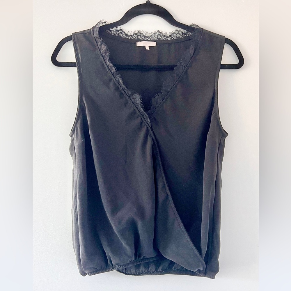 Mi Ami Elegant Black Lace Trim Blouse